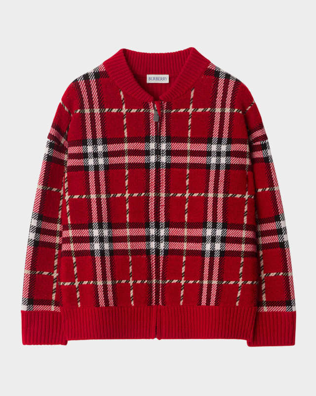 Kid's Duncan Check Cardigan Sweater, Size 3-14